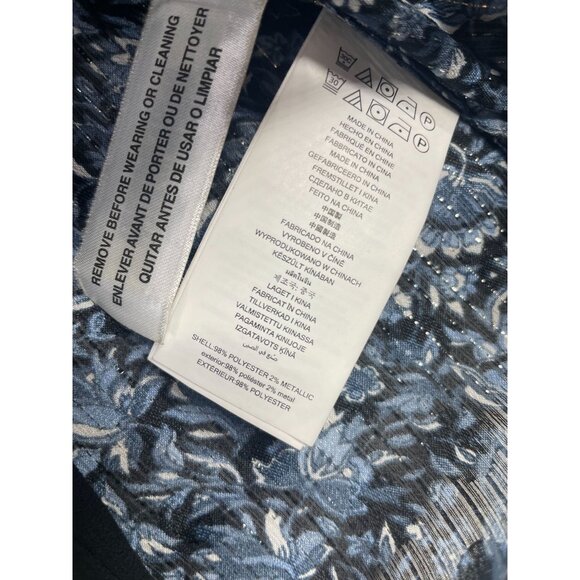 Michael Kors Floral Print Ruffle Trim Long Sleeve Shirt size XS‎ Blue - Picture 3 of 7